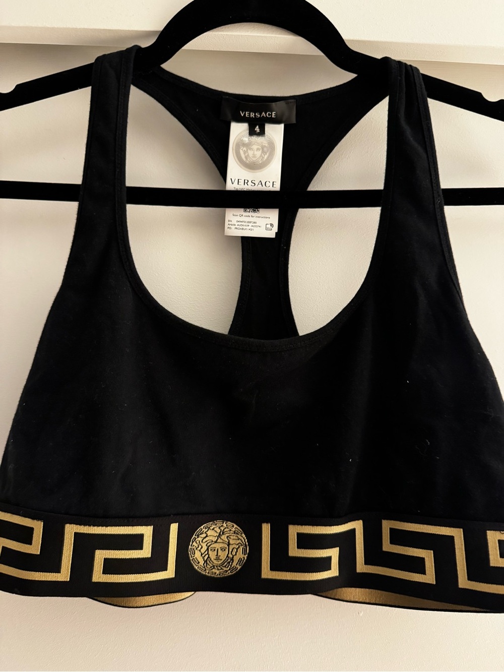 Versace Black and Gold Medusa Greek Key Racerback Sports Bra